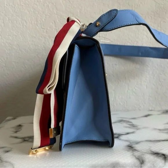 Gucci Sylvie Light Blue Crossbody Bag with Red and Gold Details - Picture 4 of 16